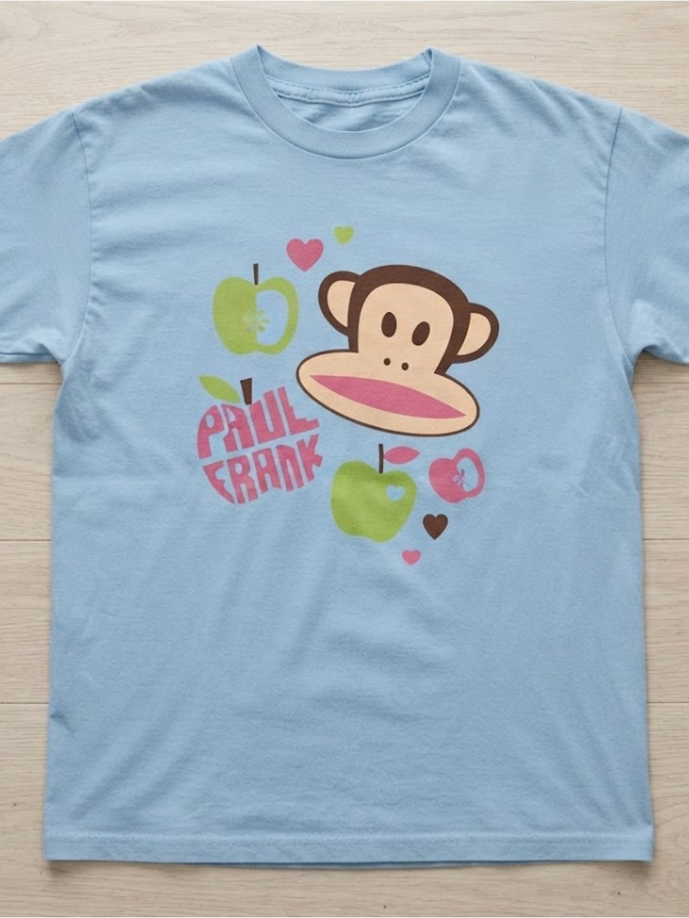 Light Blue Graphic Tee Monkey Apples Cute Gildan T-shirt